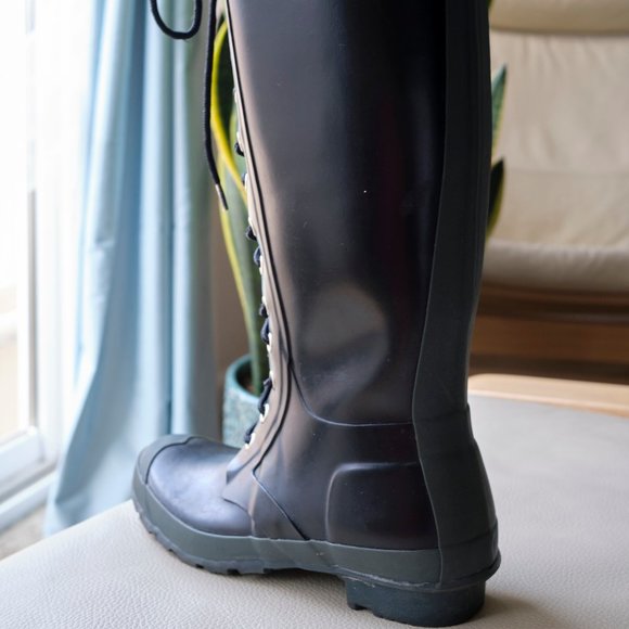 HUNTER Watling Black Lace-Up Rain Boots 6 - Picture 12 of 15